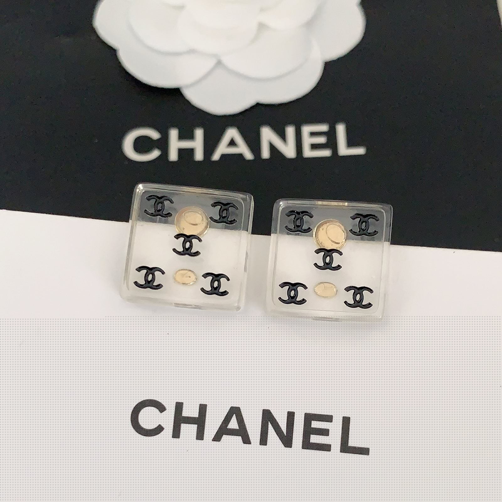 18K  Chanel Transparent Resin Earrings