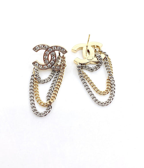 18K  Chanel Chain Pendant Earrings