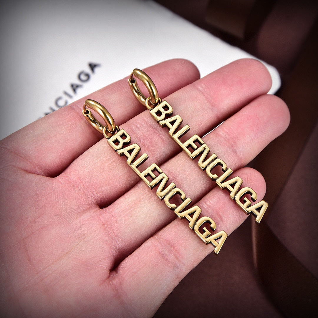 18K Balenciaga Typo Mirror Hoop Earrings