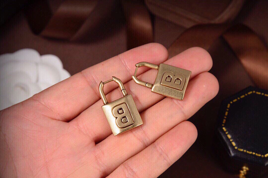 18K Balenciaga Gold Small Lock Earrings